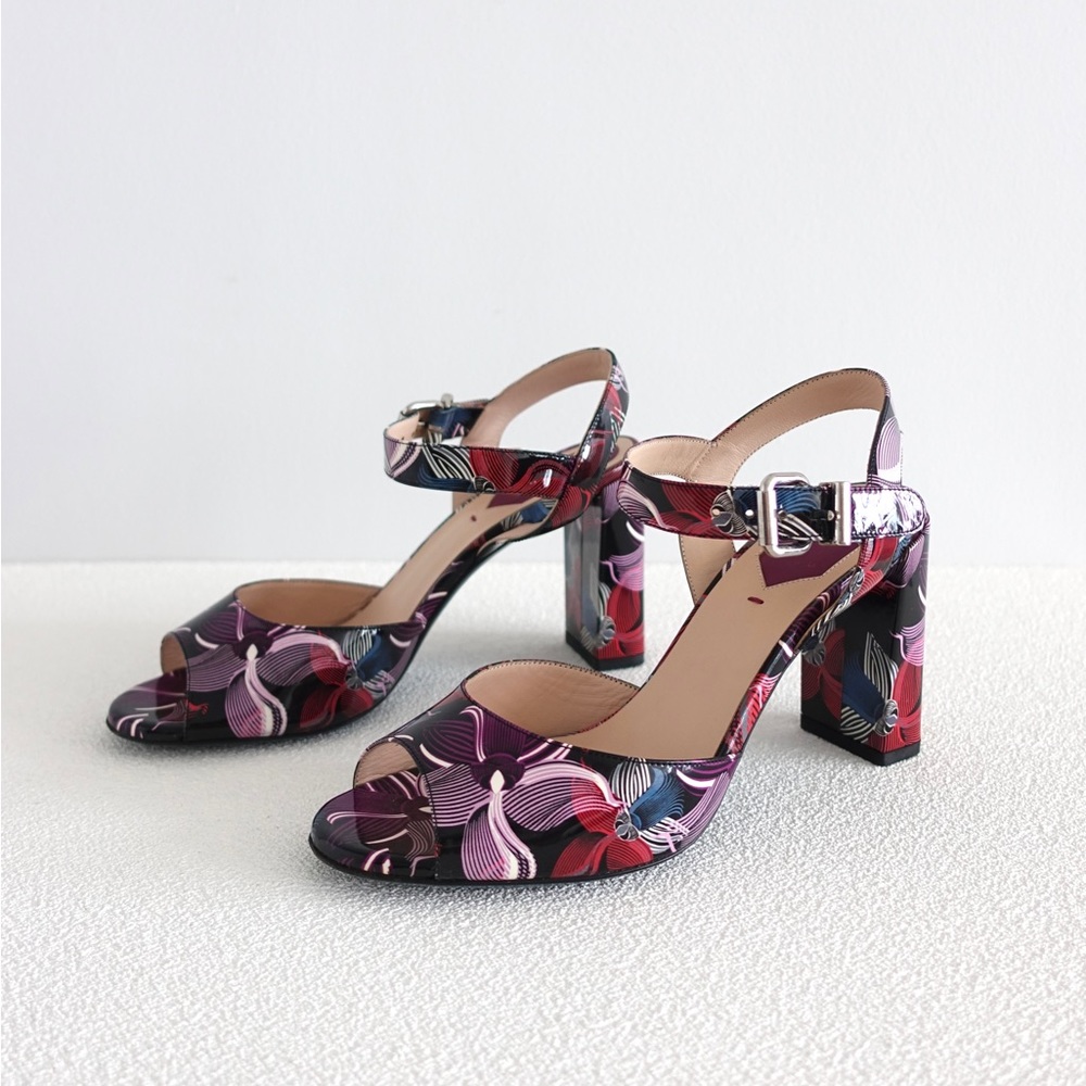 Authentic Fendi Floral Print Patent Leather Sandals/ Heels